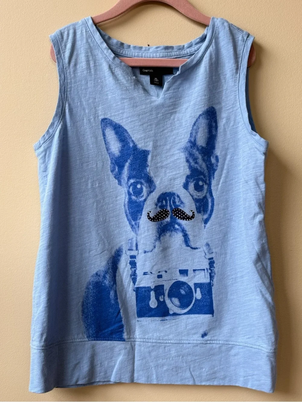 GAP Kids - Light Blue Tank with Blue French BullDog Camera Graphic - Size XL / 1